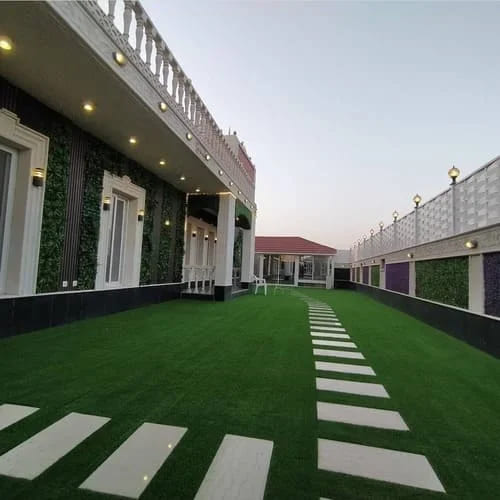 Artificial grass lawn installation with pergola and stepping stones — project 22
