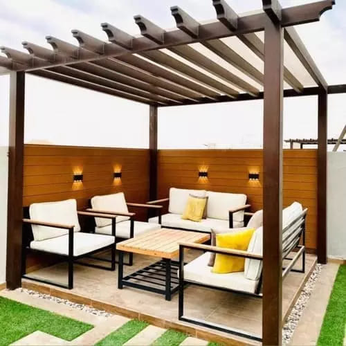 Outdoor shade pergola and awning structure installation — project 15