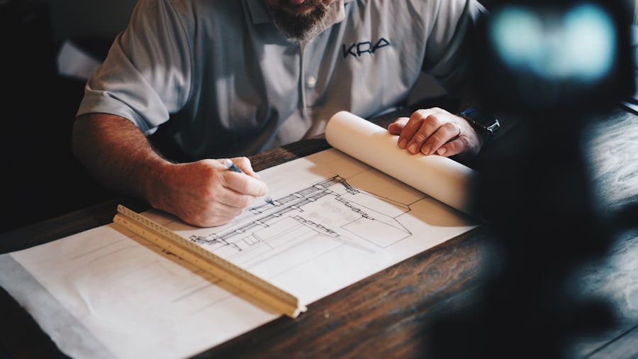 Interior designer preparing detailed concept drawings